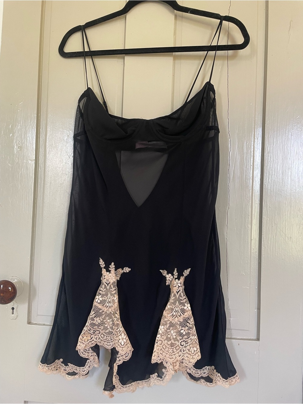 Victoria's Secret Vintage Black Chemise Slip Cream Lace Silk Sexy Adjustable - Picture 3 of 10